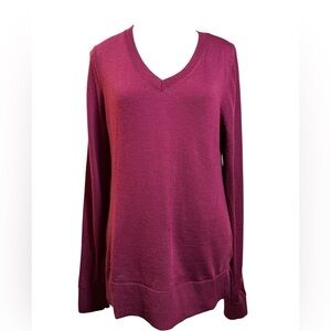 Katherine Barclay Deep Red Long Sleeve Wool V-Neck Sweater